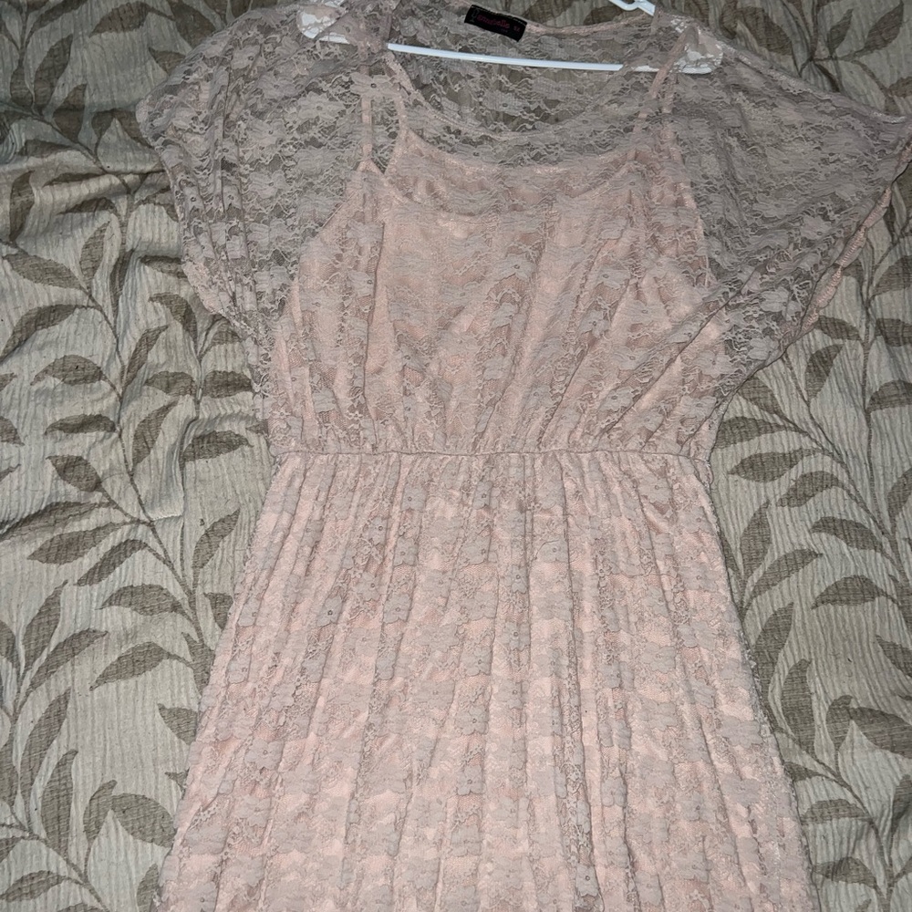 Plus sized pink lace babydoll dress